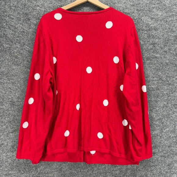 Quacker Factory Cardigan Women 1X Plus Red Polka Dot Button Up V-Neck Cotton - Picture 2 of 7